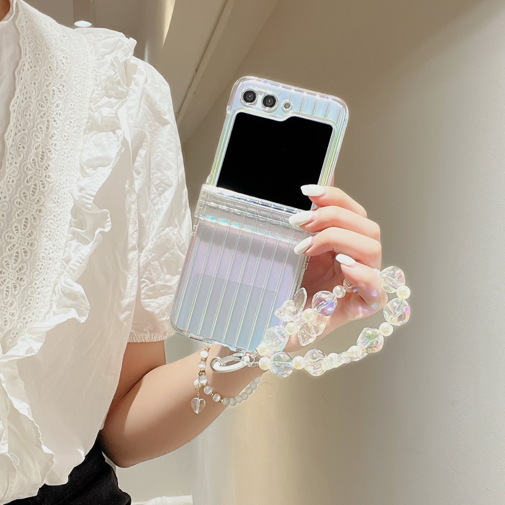 JOYKASE Iridescent Laser Case with Wrist Strap for Galaxy Z Flip Series
