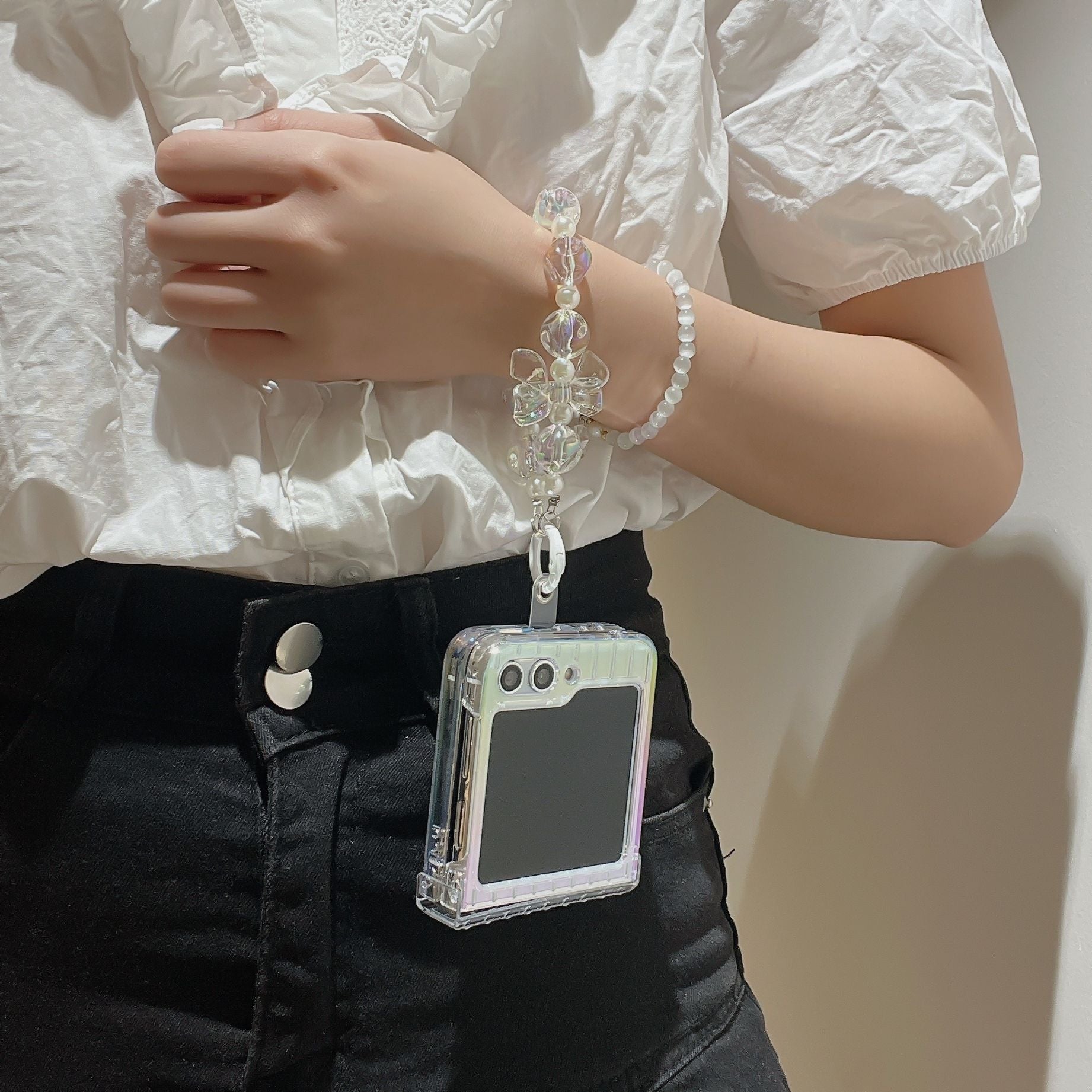 JOYKASE Iridescent Laser Case with Wrist Strap for Galaxy Z Flip Series
