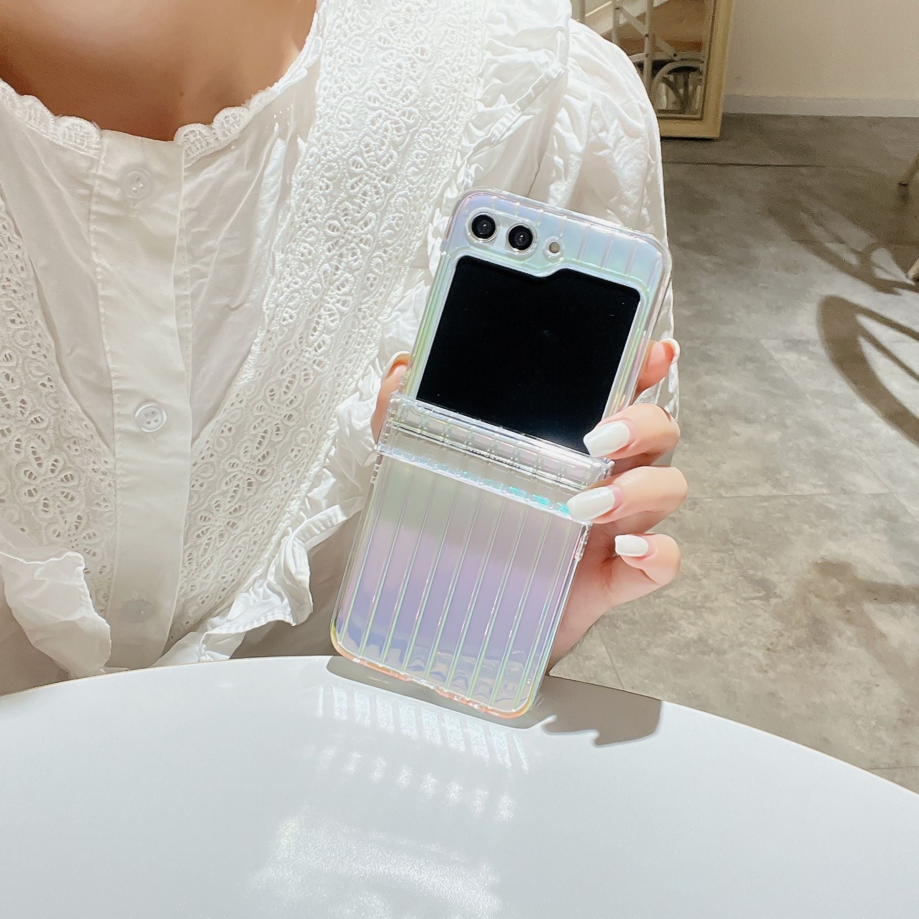 JOYKASE Iridescent Laser Case with Wrist Strap for Galaxy Z Flip Series