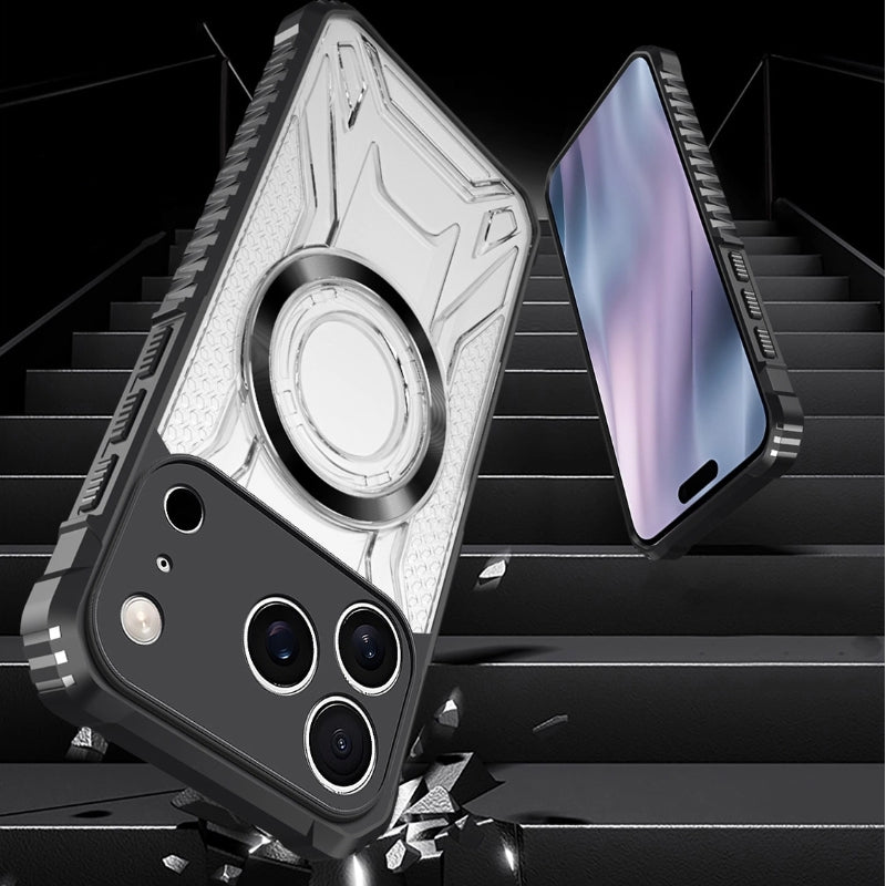New iPhone 17 Pro Max Battle Shadow CD Pattern Magnetic Corner Shockproof Phone Case