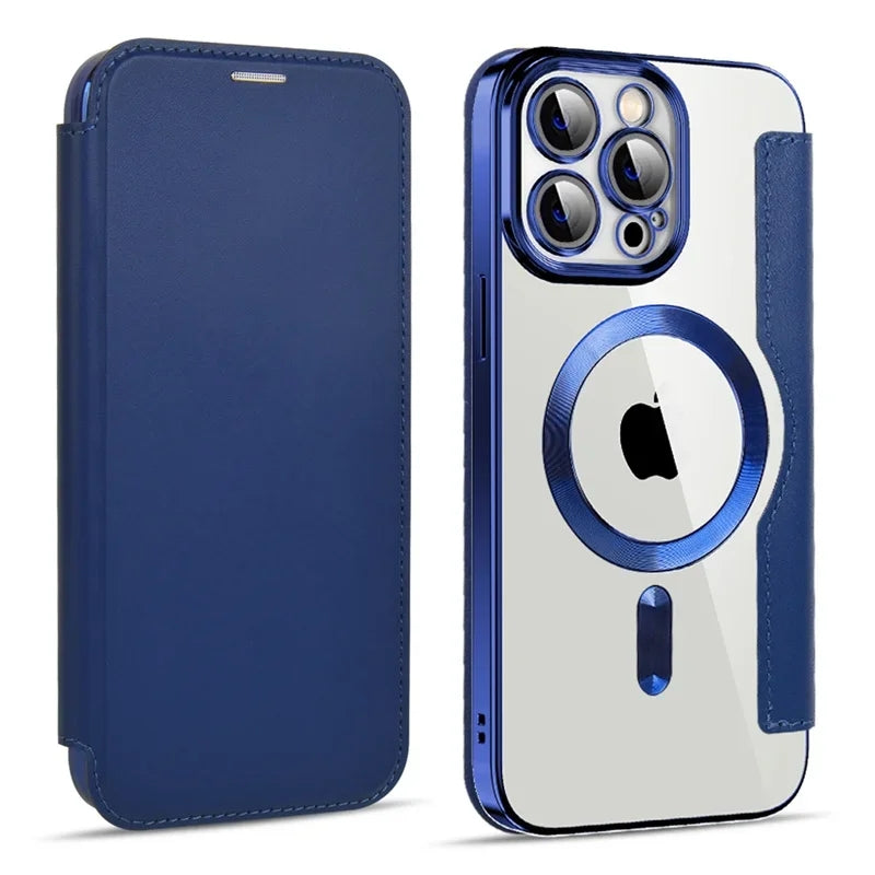 Full-Cover Magnetic Flip Case with Transparent Phone Case for Apple Series