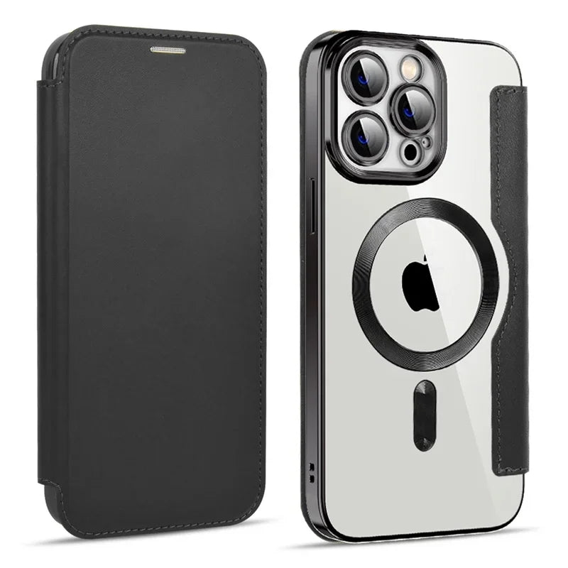 Full-Cover Magnetic Flip Case with Transparent Phone Case for Apple Series