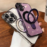 Luxury Transparent Plating Case For iPhone 16 Pro Max 16 Plus 14 13 12 11 15 Pro Max For Magsafe Magnetic Ring Stand Phone Cover