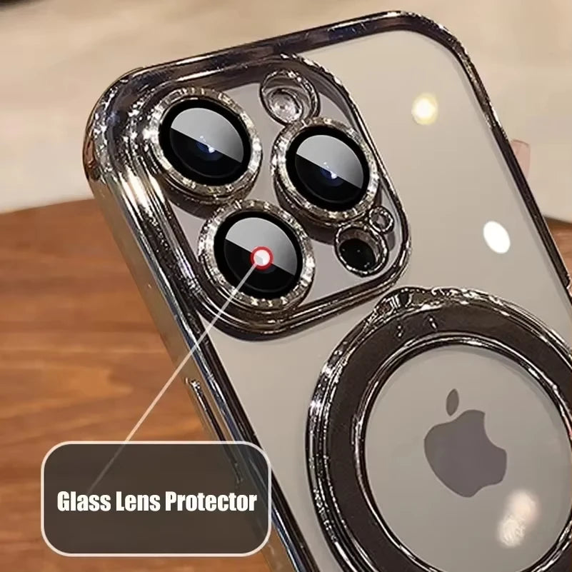 Luxury Transparent Plating Case For iPhone 16 Pro Max 16 Plus 14 13 12 11 15 Pro Max For Magsafe Magnetic Ring Stand Phone Cover