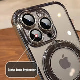 Luxury Transparent Plating Case For iPhone 16 Pro Max 16 Plus 14 13 12 11 15 Pro Max For Magsafe Magnetic Ring Stand Phone Cover