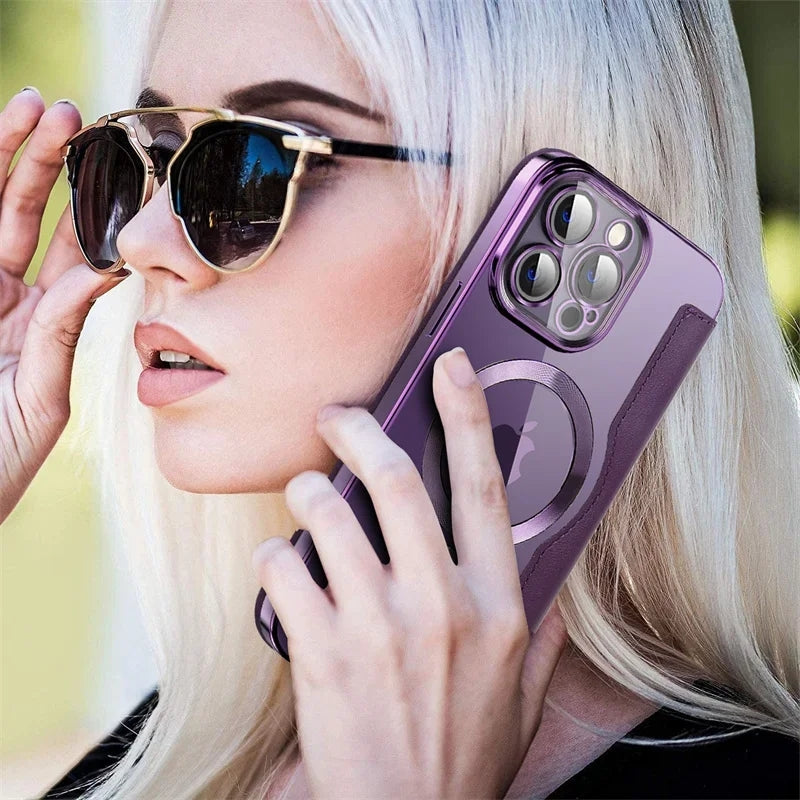 Full-Cover Magnetic Flip Case with Transparent Phone Case for Apple Series