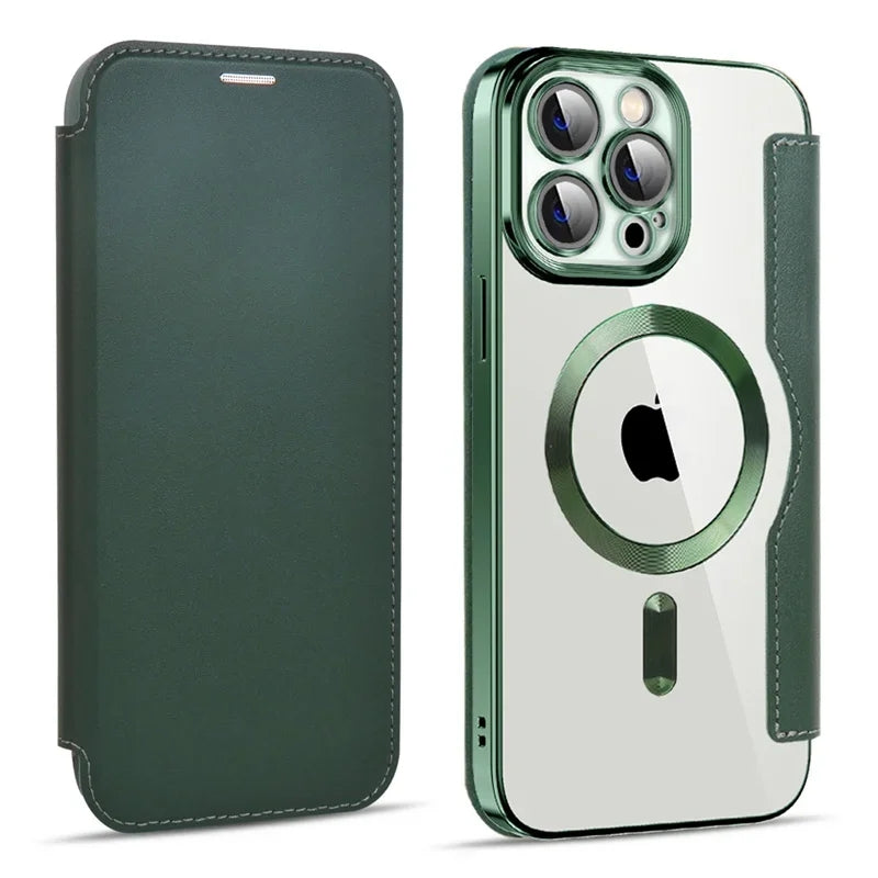 Full-Cover Magnetic Flip Case with Transparent Phone Case for Apple Series