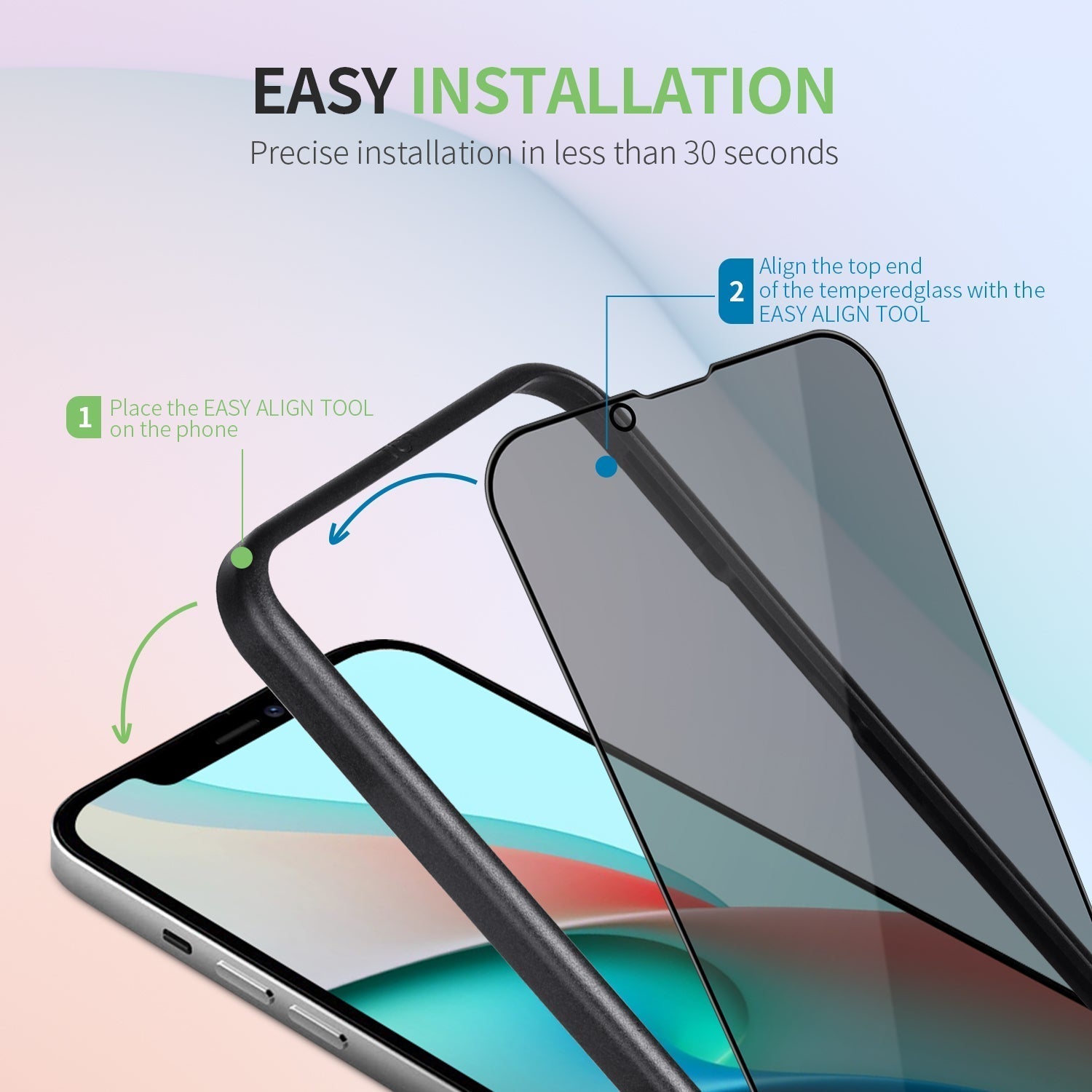 High-end privacy screen protector for iPhone series with installation tool(3-Pack)