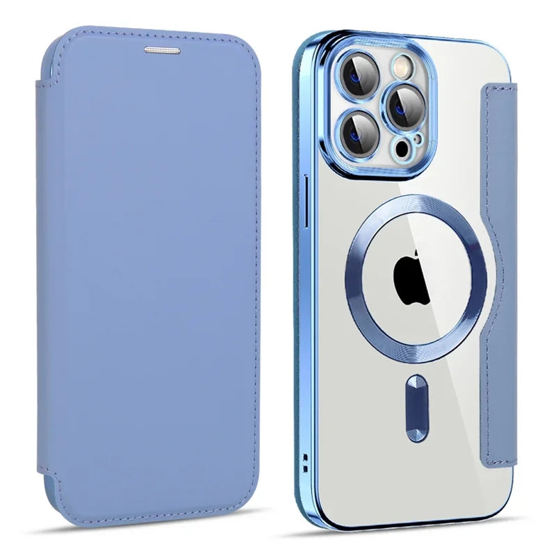 Full-Cover Magnetic Flip Case with Transparent Phone Case for Apple Series