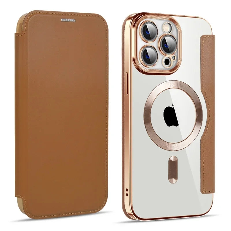 Full-Cover Magnetic Flip Case with Transparent Phone Case for Apple Series