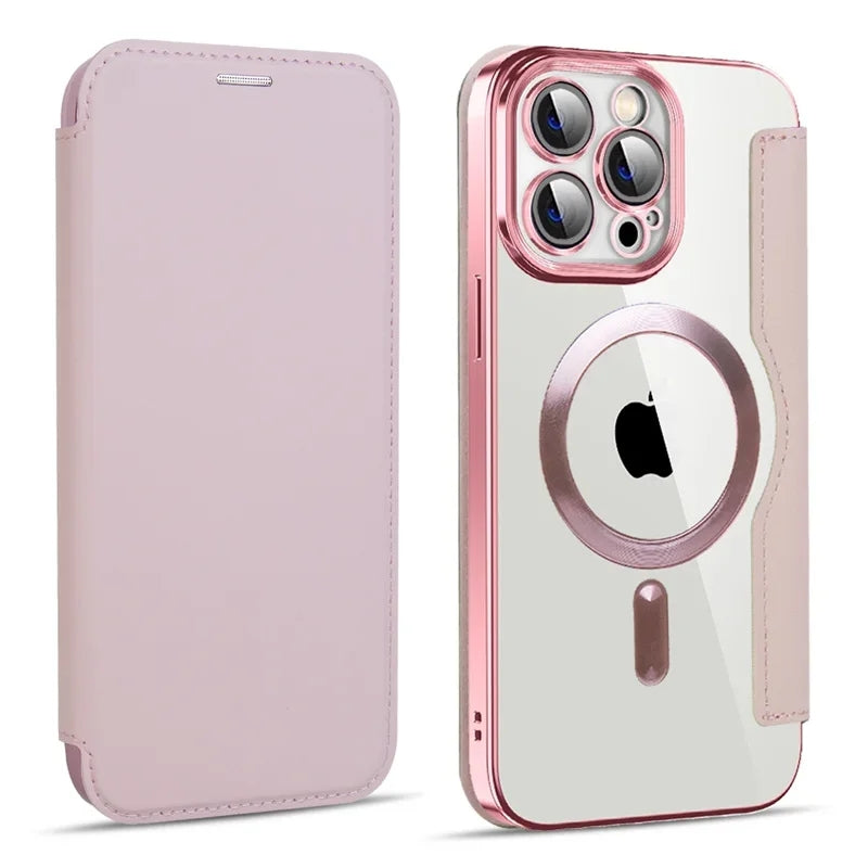 Full-Cover Magnetic Flip Case with Transparent Phone Case for Apple Series