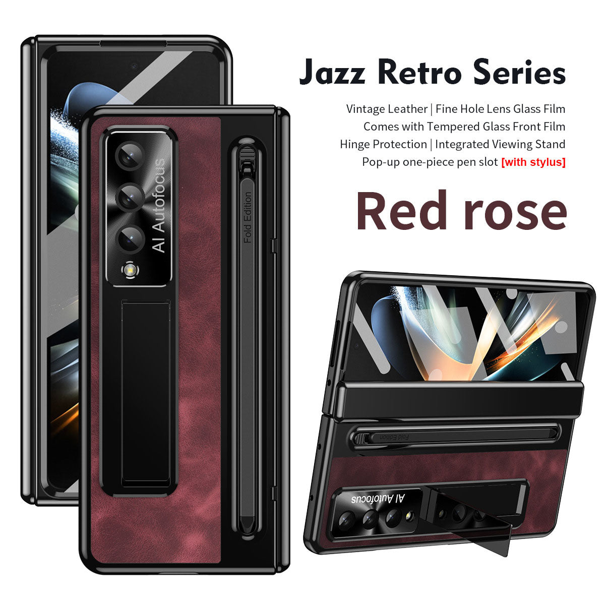 Jazz Retro Style Anyi-fall Protective Leather Phone Case For Galaxy Fold 7/6/5/4 With Front Protection Film And Stylus