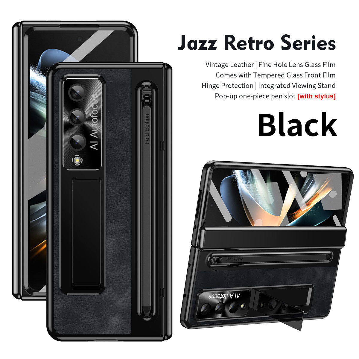 Jazz Retro Style Anyi-fall Protective Leather Phone Case For Galaxy Fold 7/6/5/4 With Front Protection Film And Stylus